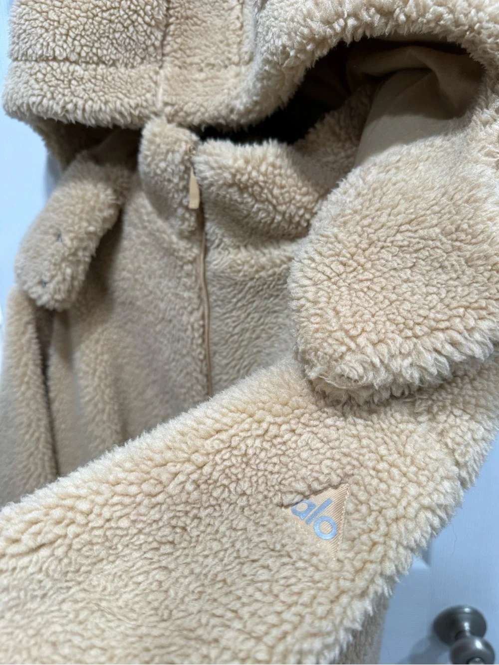 Womens Cozy Hooded Teddy Jacket - Camel